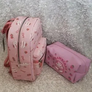 NWT Strawberry milk bundle Mini Backpack and make-up bag. Hot Topic | Bags | Nwt Strawberry Milk Bundle Mini Backpack  main image 3